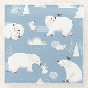 Eisbären Winter Vintage Glasuntersetzer