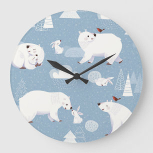 Eisbären Winter Vintage Große Wanduhr