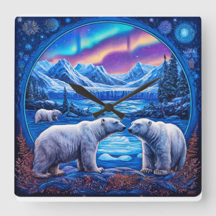 Eisbären Winter Wildtier Wandkunst Quadratische Wanduhr
