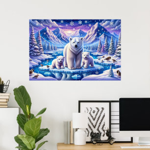 Eisbärenjunge auf Eis in schneelandschaft Poster