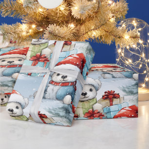 Eisbärenjungen feiern Weihnachtsgeschenke Geschenkpapier
