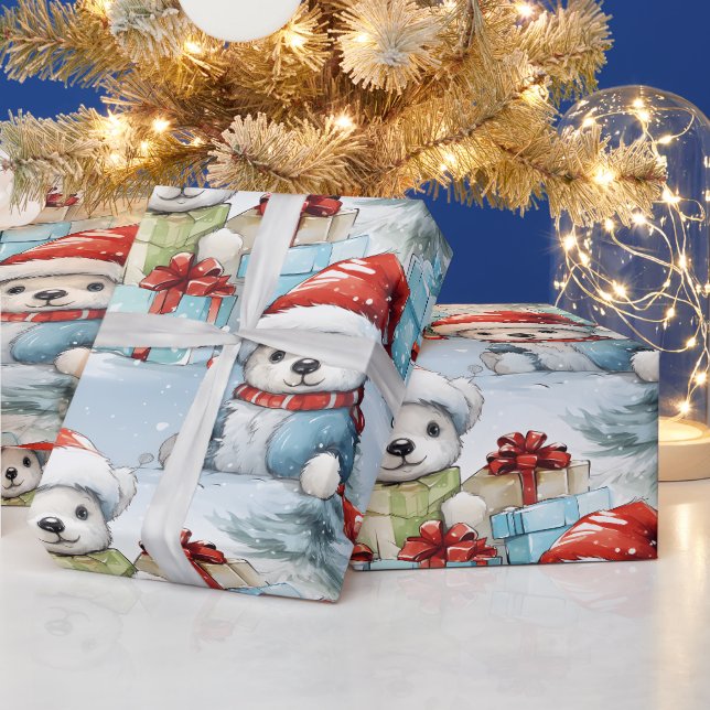 Eisbärenjungen feiern Weihnachtsgeschenke Geschenkpapier (Feiertage)