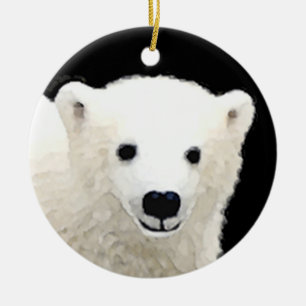 Eisbärenjungen-Malerei - Originale Wildlife-Kunst Keramik Ornament