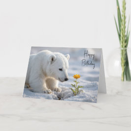 Eisbärjunges zum Geburtstag bewundert eine Margeri Karte