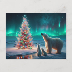 Eisbärmutter Junge Weihnachtsbaum Aurora Borealis Feiertagspostkarte