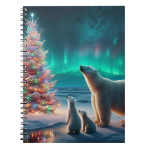 Eisbärmutter Junge Weihnachtsbaum Aurora Borealis Notizblock