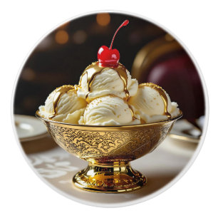 Eisbecher mit Goldsirup   Keramikknauf