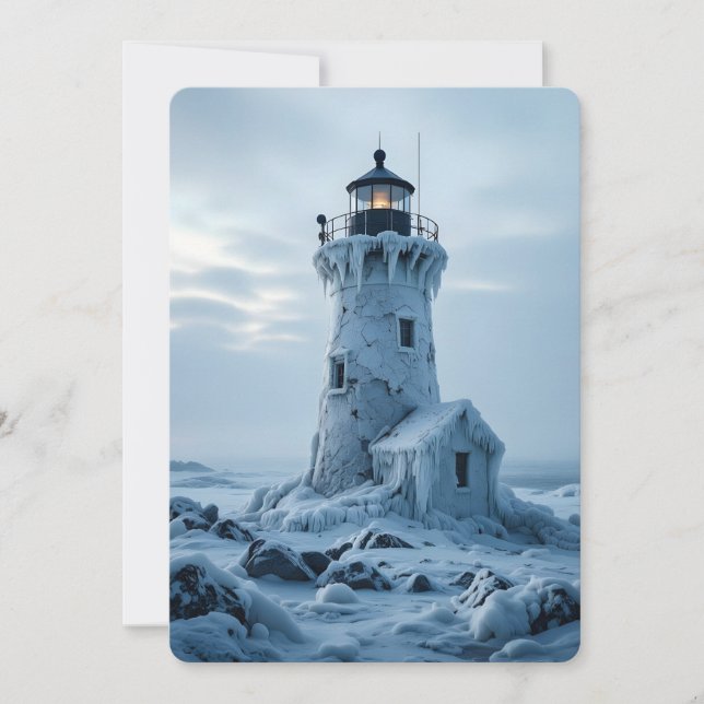 Eisbedeckter Leuchtturm  Feiertagskarte (Vorderseite)