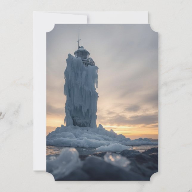 Eisbedeckter Leuchtturm  Feiertagskarte (Vorderseite)