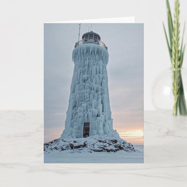 Eisbedeckter Leuchtturm Karte (Vorderseite)