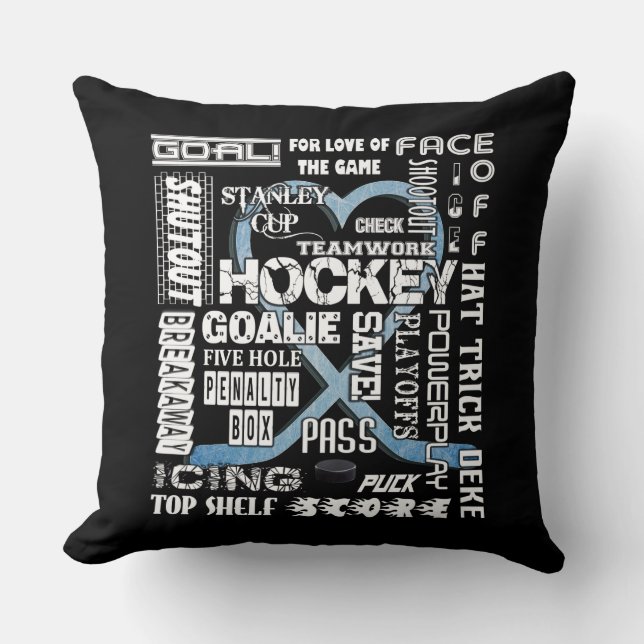 Eisblau-Heart-Hockey-Wörter weiße Logo Kissen (Vorderseite)