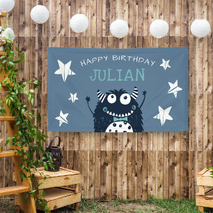 Eisblau Kleines Monster Personalisierte Geburtst Banner