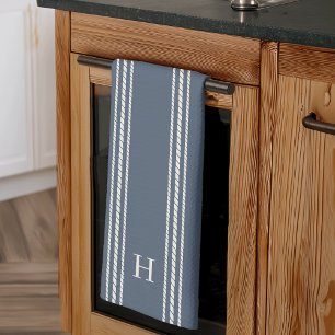 Eisblau   Monogramm für den klassischen Seilstreif Geschirrtuch