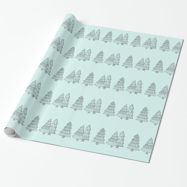 Eisblau pastellfarbene elegante Christbäume Geschenkpapier (Ungerollt)