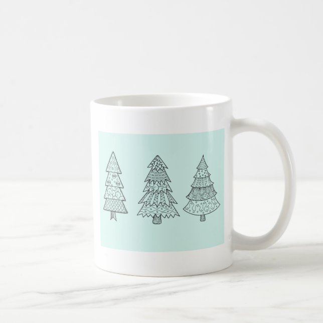 Eisblau pastellfarbene elegante Christbäume Kaffeetasse (Rechts)