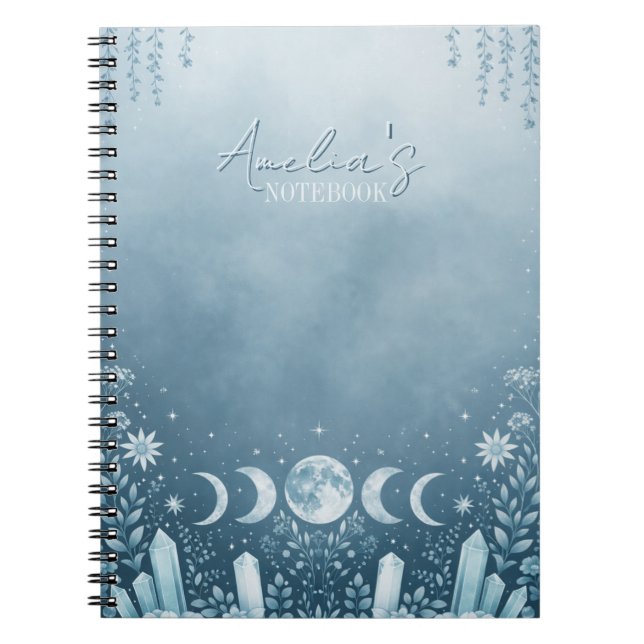 Eisblau silberner Mondphasen-Notizbuch  Notizblock (Vorderseite)
