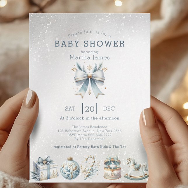 Eisblau und Gold Weihnachtsdusche Coquette Babydus Einladung (Von Creator hochgeladen)