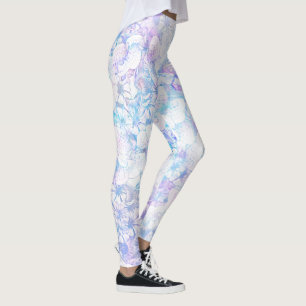 Eisblau und Lila Winterblüten Blumenmotiv Leggings