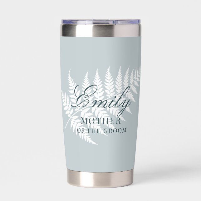 Eisblau Weiße Farn Brautmutter Thermobecher (Vorderseite)