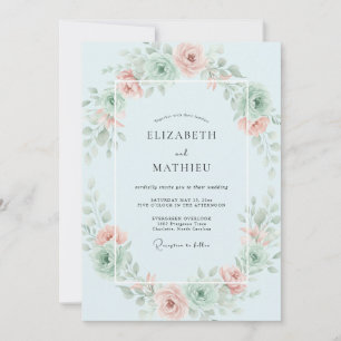 Eisblaue Aquarell-Kranz-Hochzeit Einladung