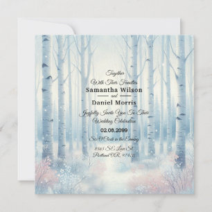 Eisblaue Birkenwald-Hochzeit Einladung