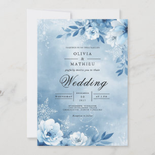Eisblaue Blüten-Verzauberung Hochzeit Einladung