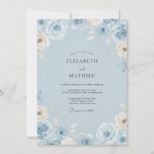Eisblaue Blütenhochzeit Einladung