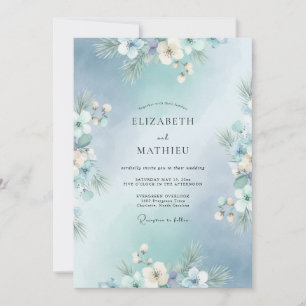 Eisblaue Blütenhochzeit Einladung