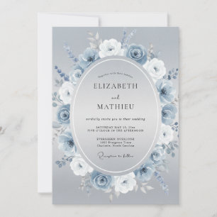 Eisblaue Botanische Aquarell-Hochzeit Einladung