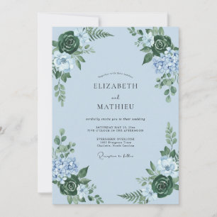 Eisblaue botanische Floral-Hochzeit Einladung