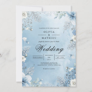Eisblaue Florale Rahmen Hochzeit Einladung