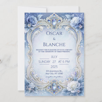 Eisblaue Kristallrosenrahmen-Hochzeit Einladung