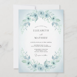 Eisblaue romantische botanische Hochzeit Einladung