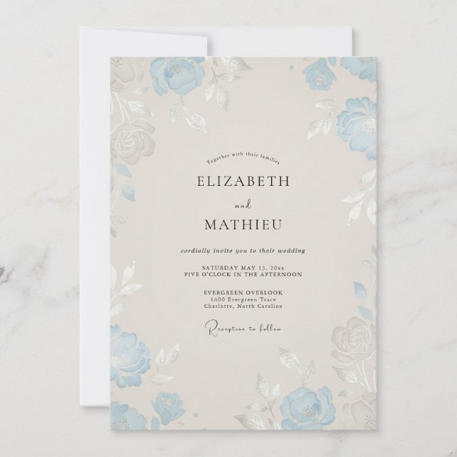 Eisblaue Rose Hochzeit Einladung (Vorderseite)