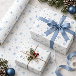 Eisblaue Schneeflocken auf optionalem Weiß ID1334 Geschenkpapier