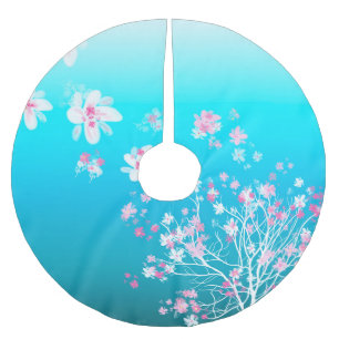 Eisblauer mit Kirschblüten Polyester Weihnachtsbaumdecke