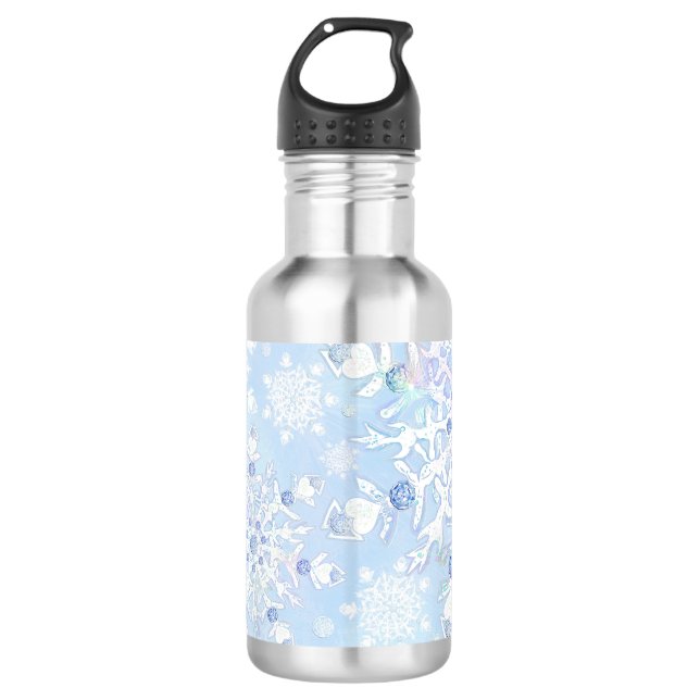 Eisblauer Schneeflocken Edelstahlflasche (Vorderseite)