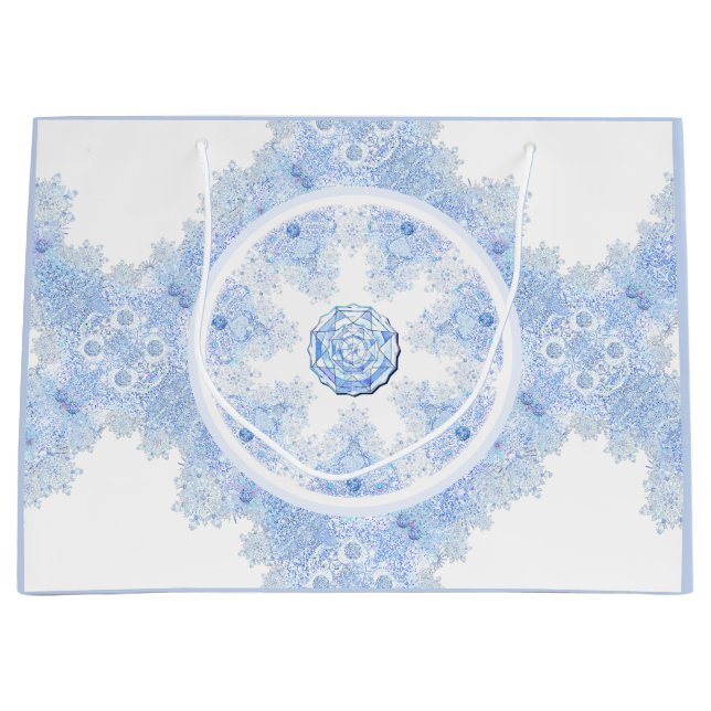 Eisblauer Schneeflocken Große Geschenktüte (Vorderseite)