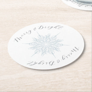 Eisblauer Schneeflocken Merry & Bright Runder Pappuntersetzer