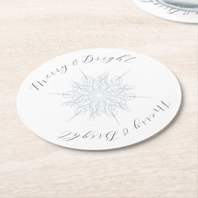 Eisblauer Schneeflocken Merry & Bright Runder Pappuntersetzer (Angewinkelt)