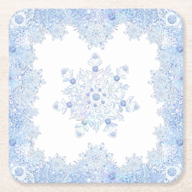 Eisblauer Schneeflocken Rechteckiger Pappuntersetzer (Vorderseite)