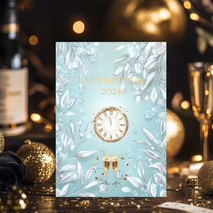 Eisblauer und silberner Silvester Countdown Einladung
