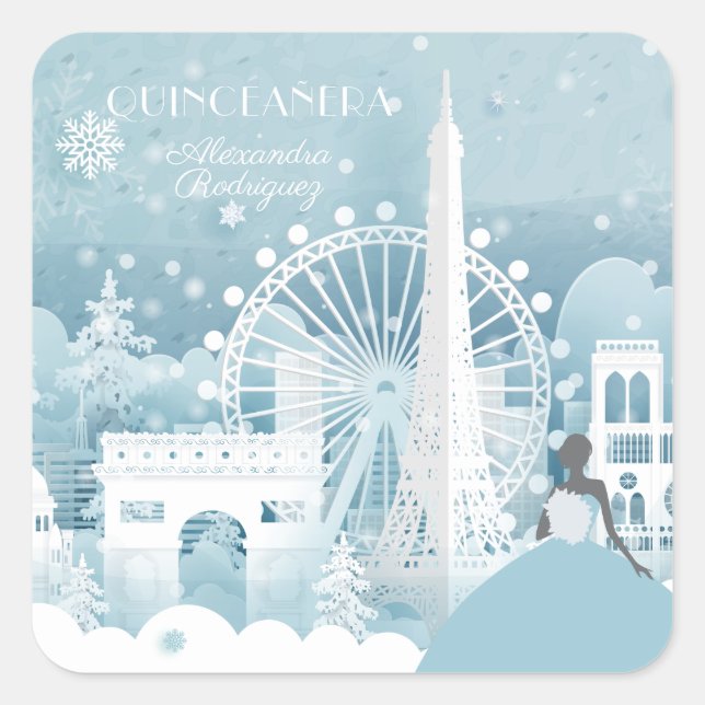 Eisblauer Winter in Paris Quadratischer Aufkleber (Vorderseite)