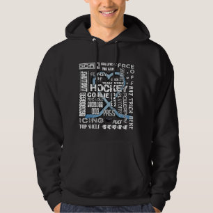 Eisblaues Herz-Hockey-Wörter Weißes Logo Hoodie