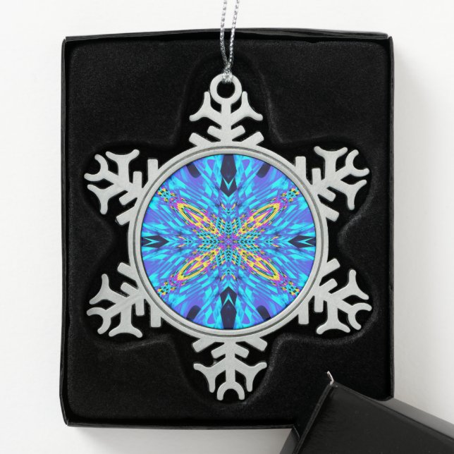 EISBLAUES WASSER SCHNEEFLOCKEN Zinn-Ornament (Box)