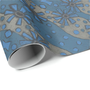 Eisblumen, blau-graues Blumenmuster, rustikal Geschenkpapier