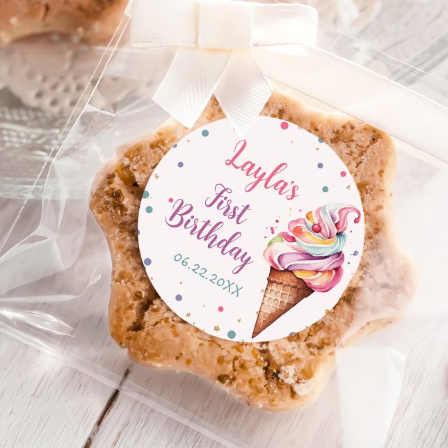 Eiscreme 1. Geburtstag Party Runder Aufkleber (Von Creator hochgeladen)