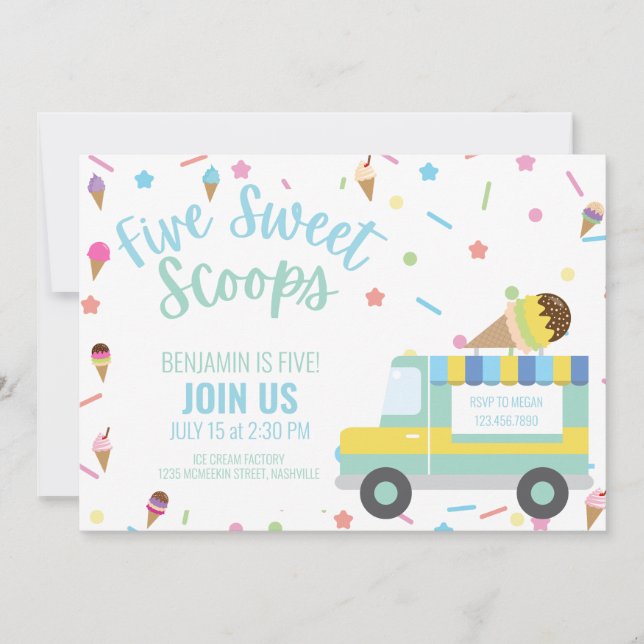 Eiscreme 5. Geburtstag Geschwister Zwillinge Einladung (Vorderseite)