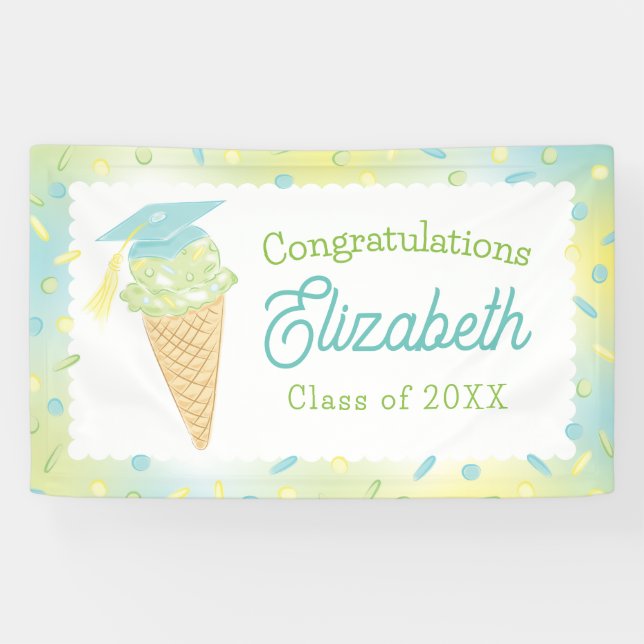 Eiscreme-Abschlussfeier Blau Grün Banner (Horizontal)