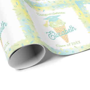 Eiscreme-Abschlussfeier Blau Grün Geschenkpapier